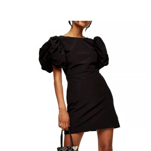 Topshop Dresses & Skirts - Topshop Black Mini Dress with Puff Sleeves